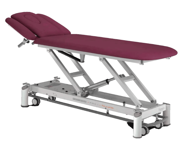 MATISSE PRO II electric treatment table: 4 sections, with a headrest adjustable by gas piston and 100° rotating armrests